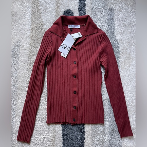 ✨ZARA Ribbed Collared Button Front Top✨ - Picture 1 of 4